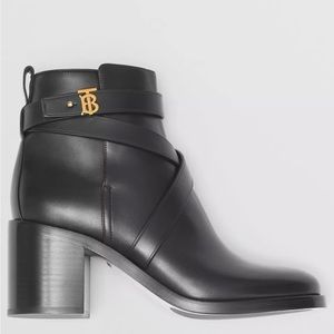 NWB Burberry Monogram Motif Leather Ankle Boots